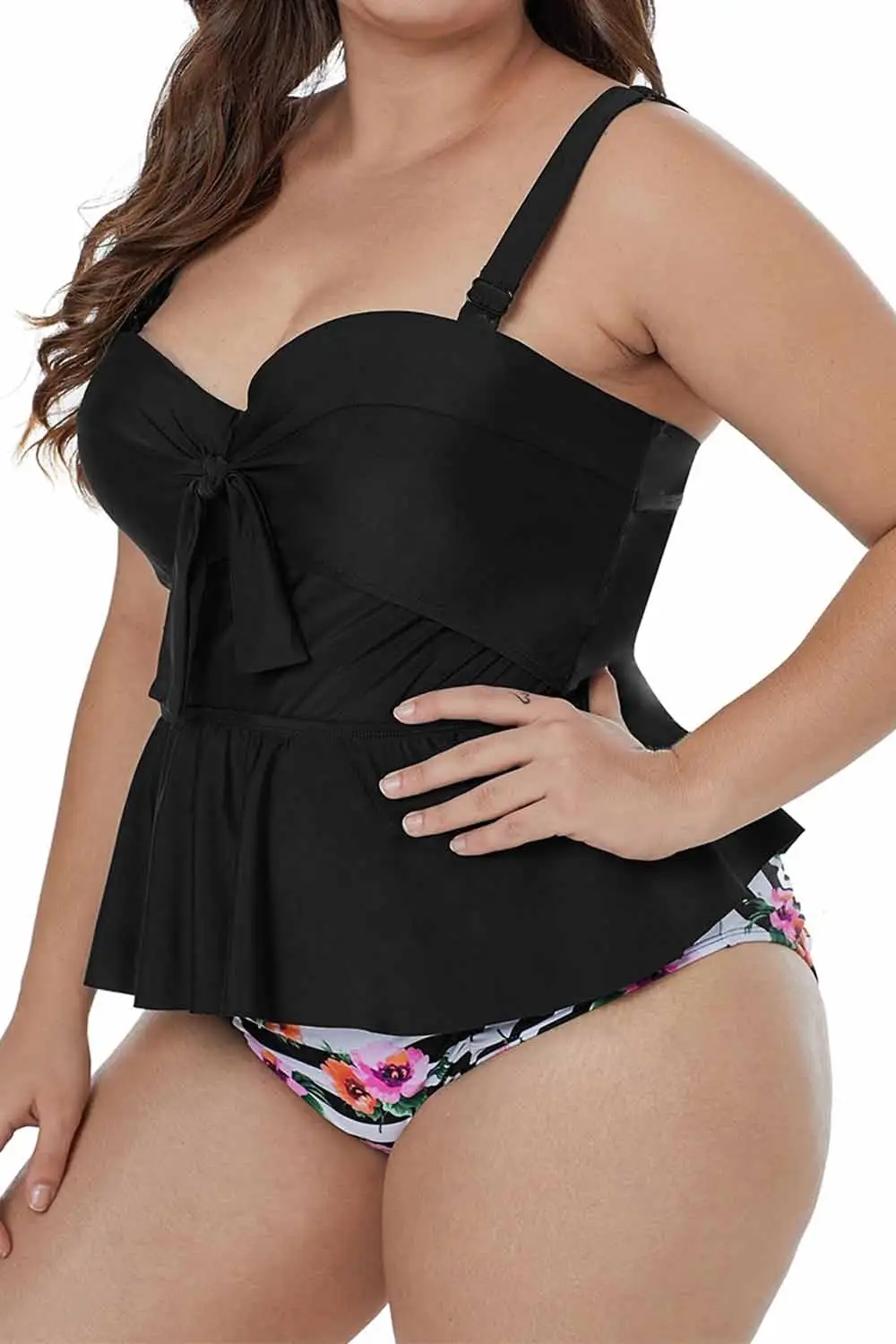 Swimwear Halter Neck Peplum Plus Size Tankini Set