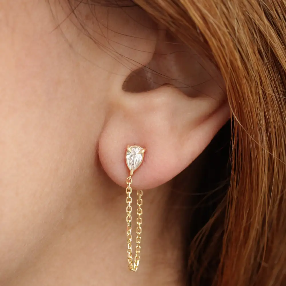 Pear Diamond Chain Drop Earrings