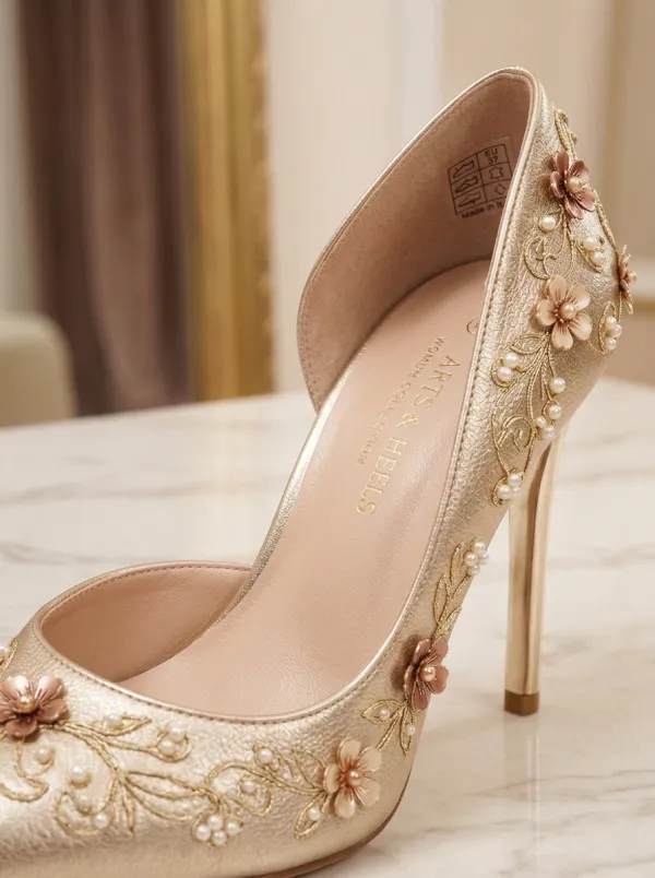Pearl Floral Embroidered Pointed-Toe Women's Formal High Heels
