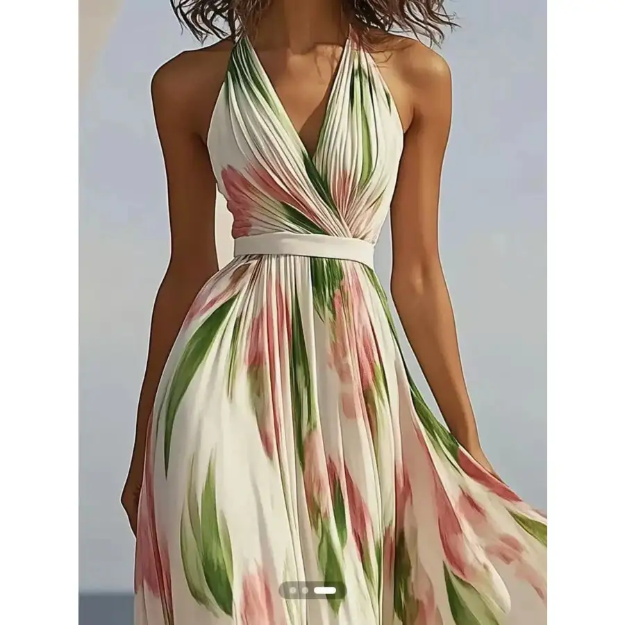 Easy Floral Print Halter Neck Maxi Dress