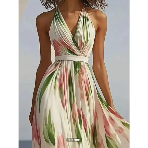 Easy Floral Print Halter Neck Maxi Dress