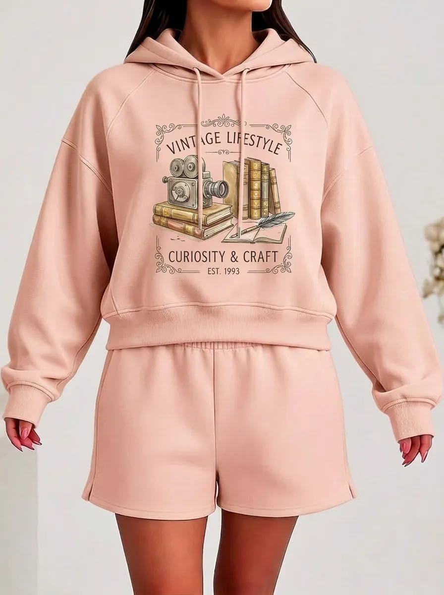 Women's Vintage Lifestyle Camera Books Graphic Hoodie