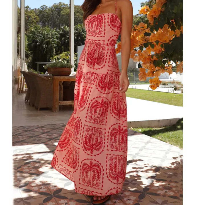Classic Printed Halter Neck Maxi Dress