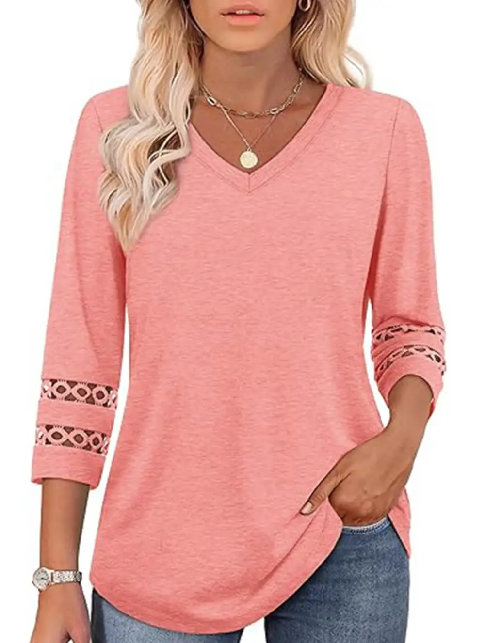 V-Neck Lace Trim Top