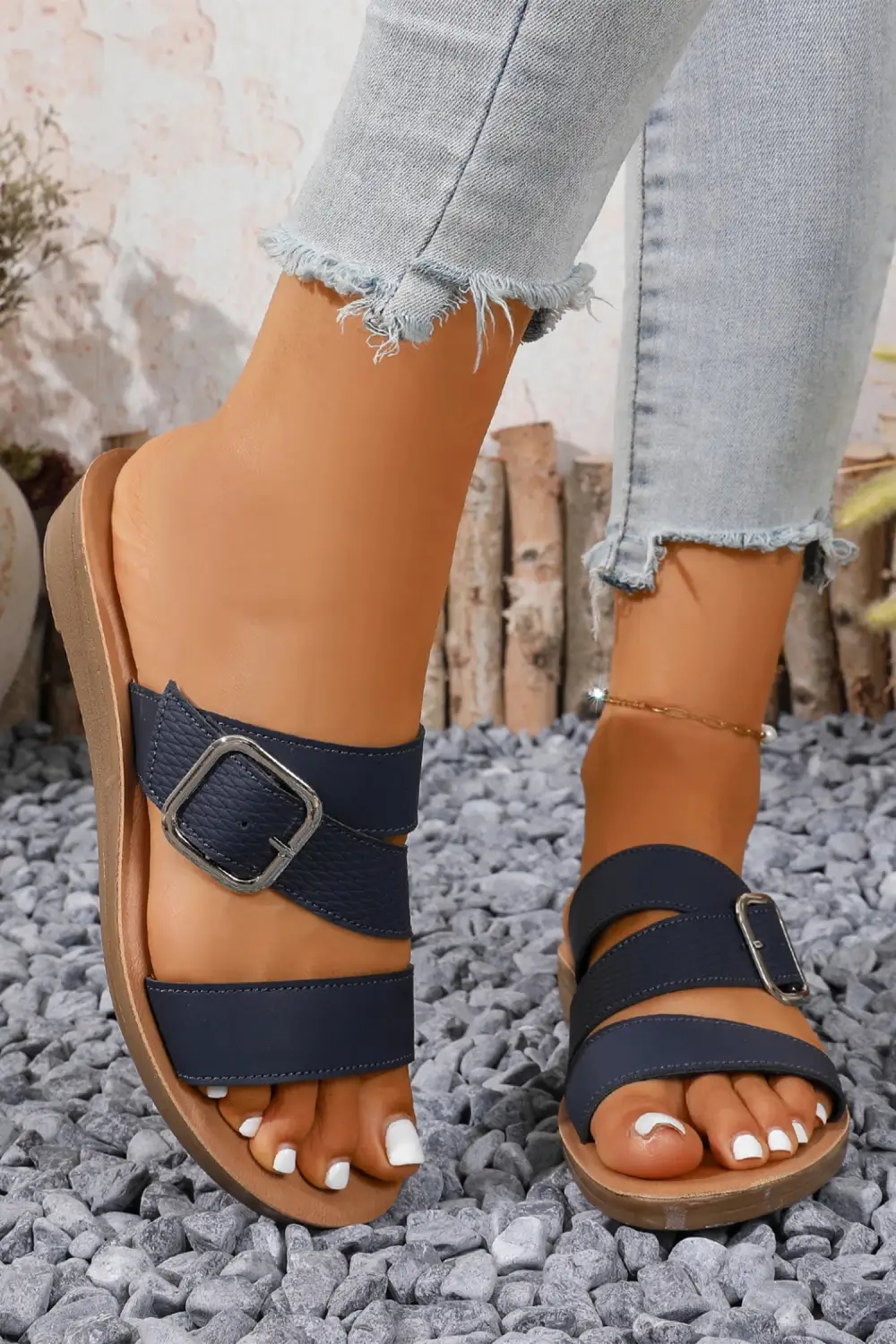 Buckle Slip-On Flat Sandals
