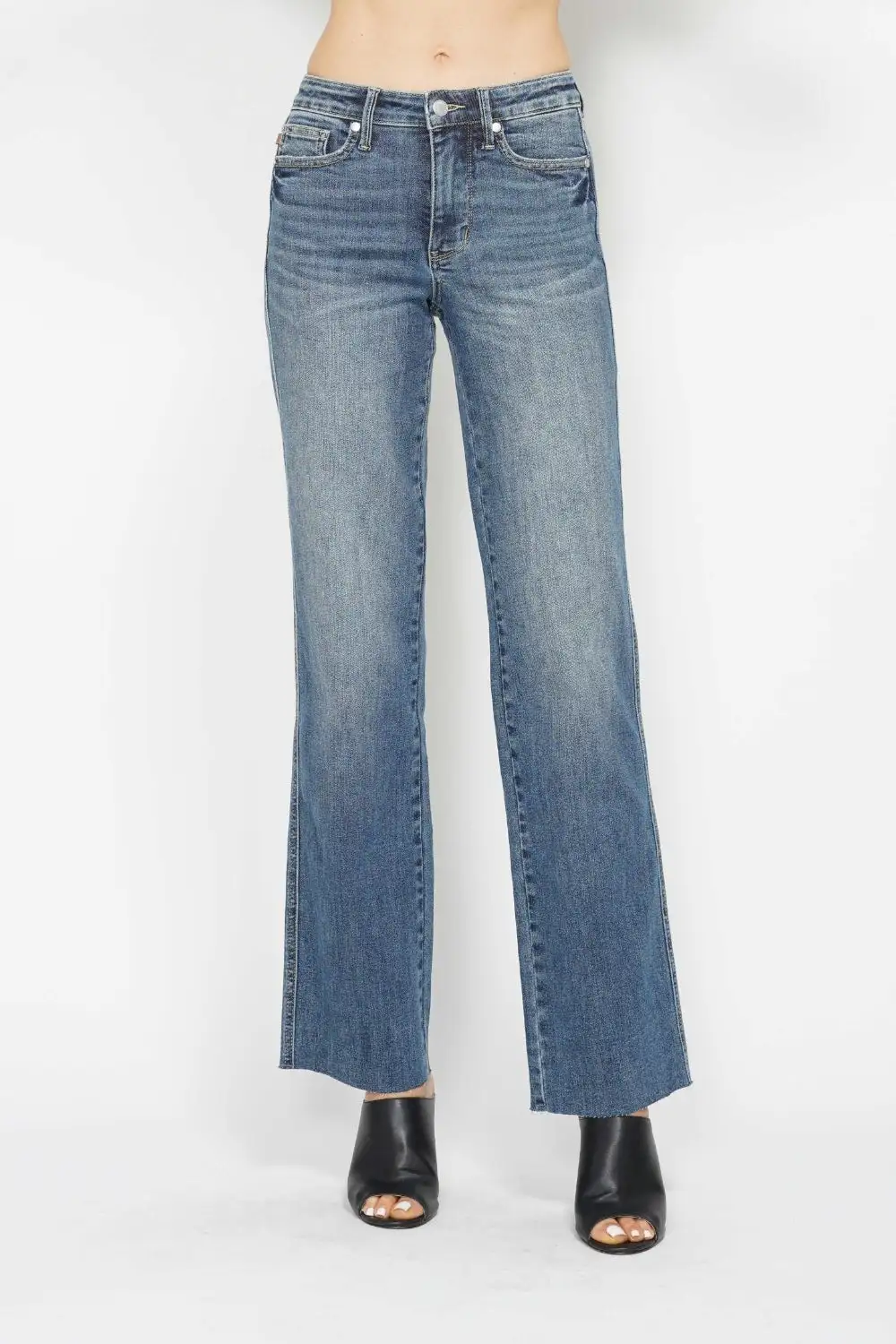 Mid-Rise Washed Pocketed Stretch Straight Leg Jeans