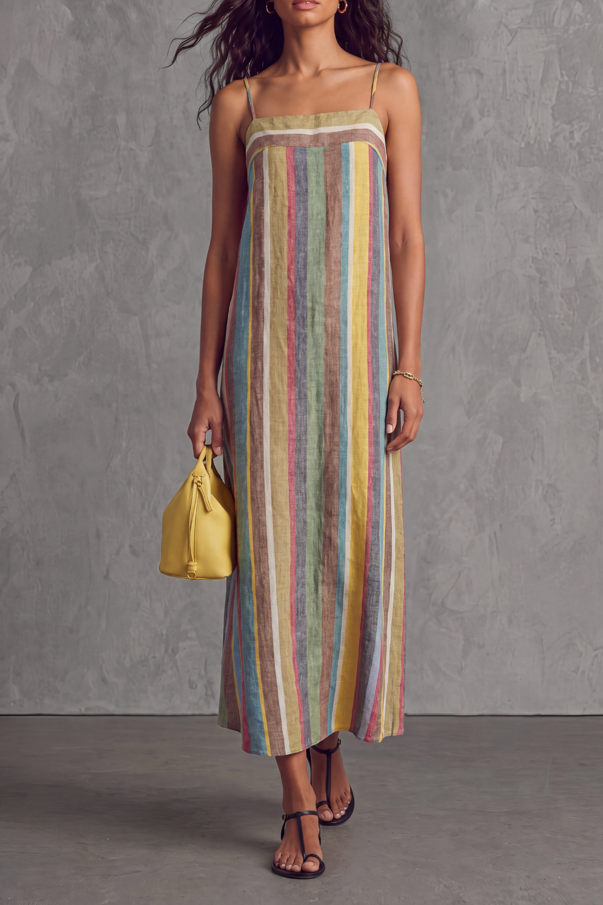 Classic Spaghetti Strap Striped Midi Dress