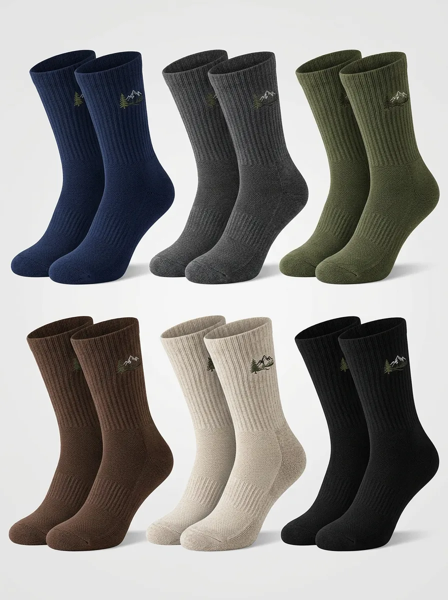 Men's Mountain Pine Embroidered Ribbed Crew Sock Set