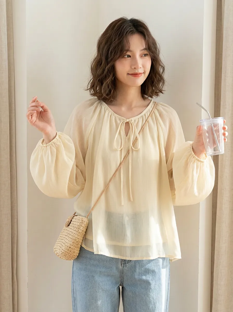 Modern Floral Women's Puff-Sleeve Blouse
