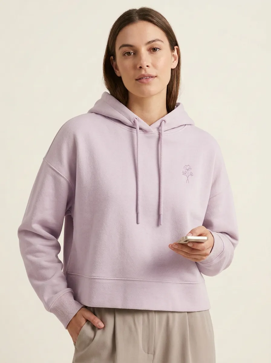 Women's Relaxed Minimalist Floral Line Art Printed Hoodie
