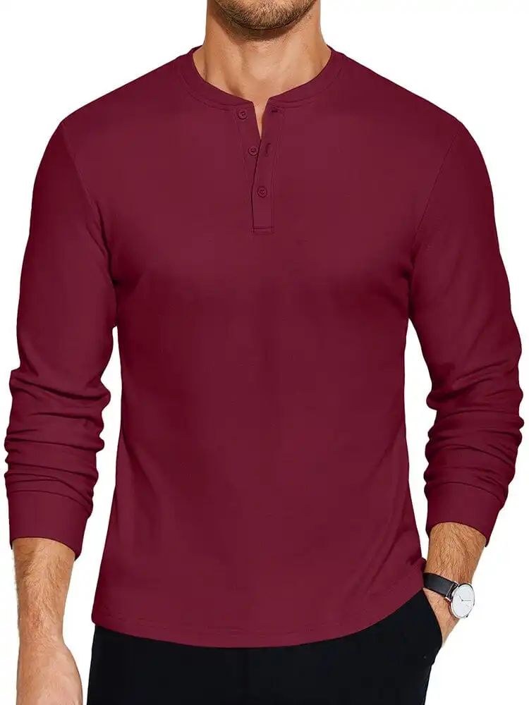 Ribbed Knit Henley T-Shirt
