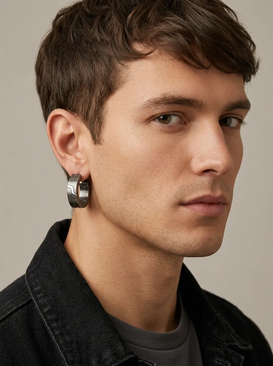 Men's Minimalist Geometric Brushed Stainless Steel Hoop Earrings