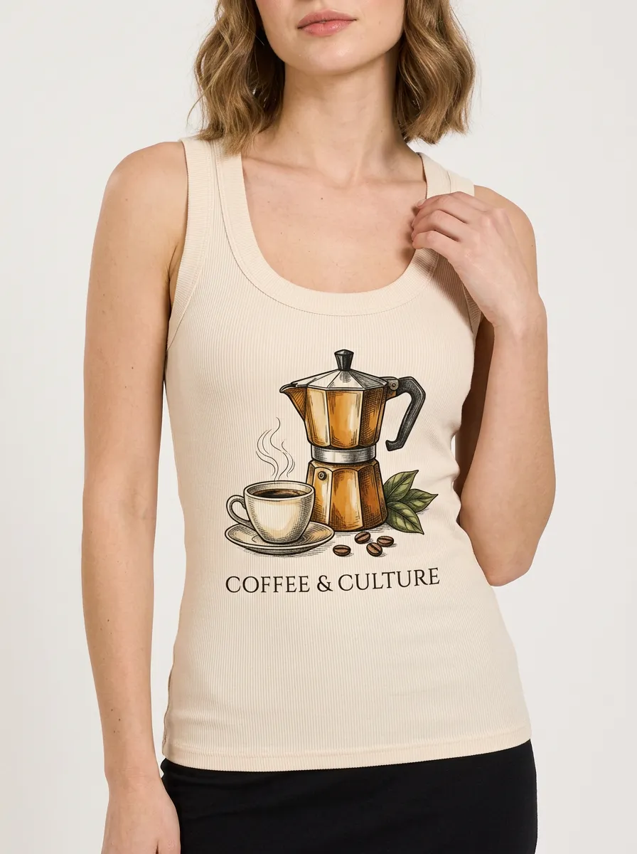 Women's Coffee Lover Moka Pot Coffee & Culture Printed Tank Top