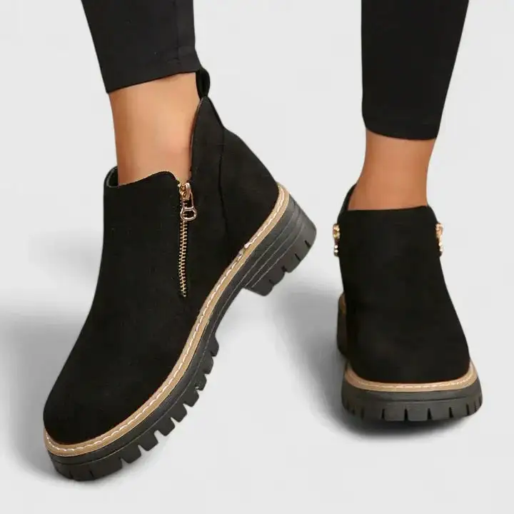 Pull On Buckle Strap Ankle Boots