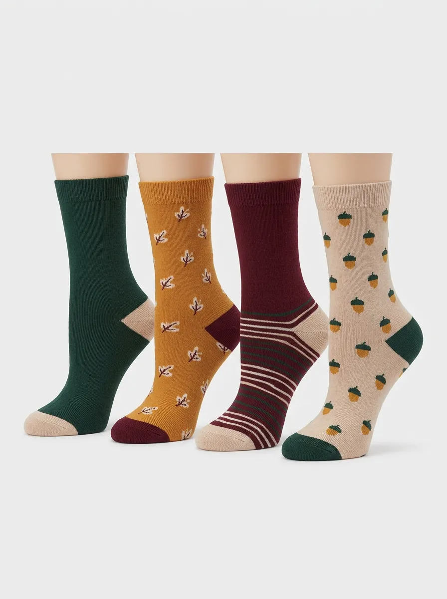 Leaf Striped Nature Four-Pair Casual Socks