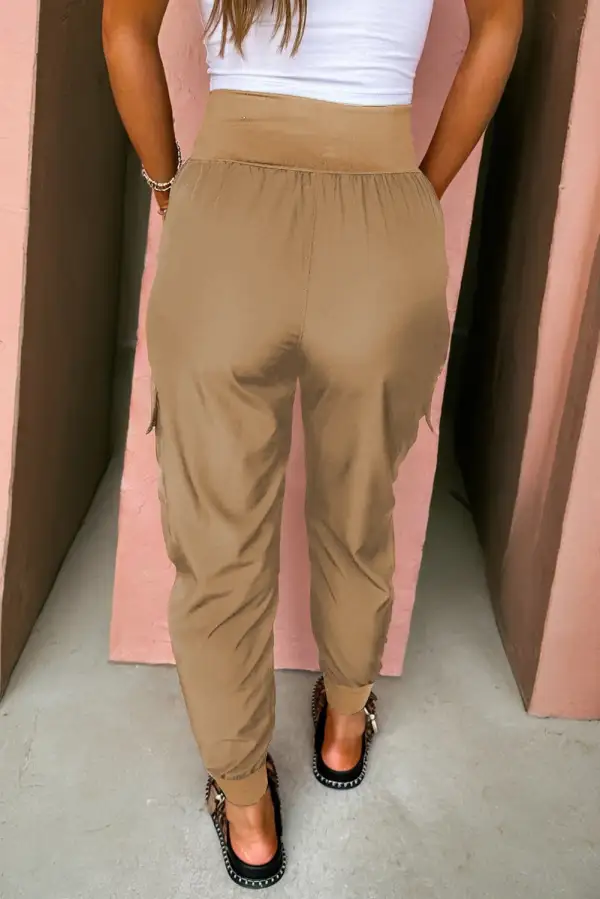 Modern Elastic High Waist Pocketed Cargo Jogger Trousers