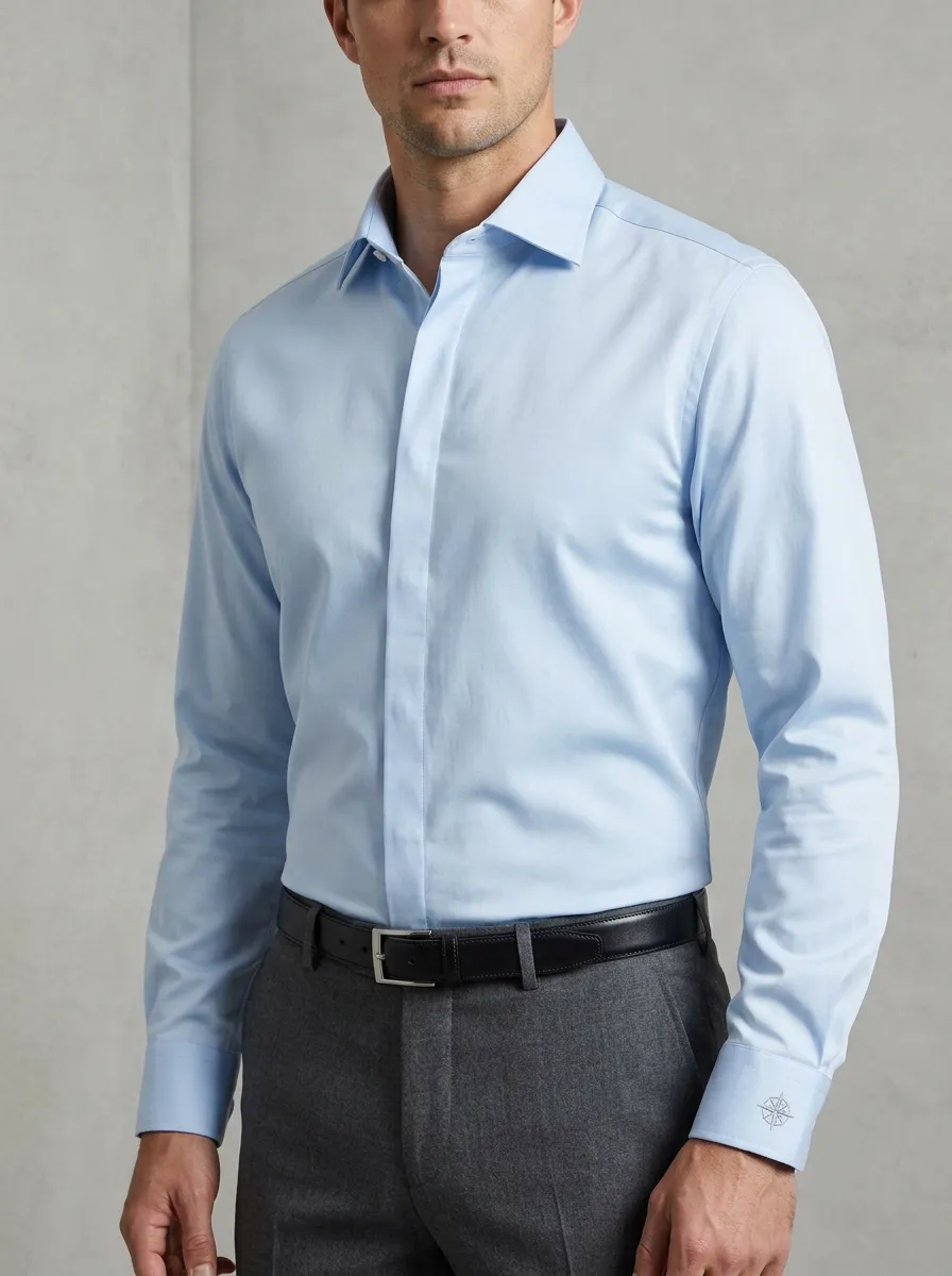Men's Ridge Non-Iron Cotton Compass Embroidered Long Sleeve Shirt