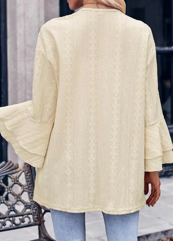 Beige Layered Long Sleeve V Neck Coat