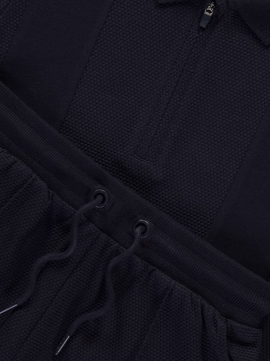 Navy Textured Polo and Shorts Set detail 1