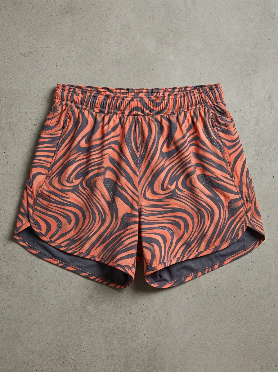Women's Athletic Fitness Orange Zebra Swirl Printed Shorts