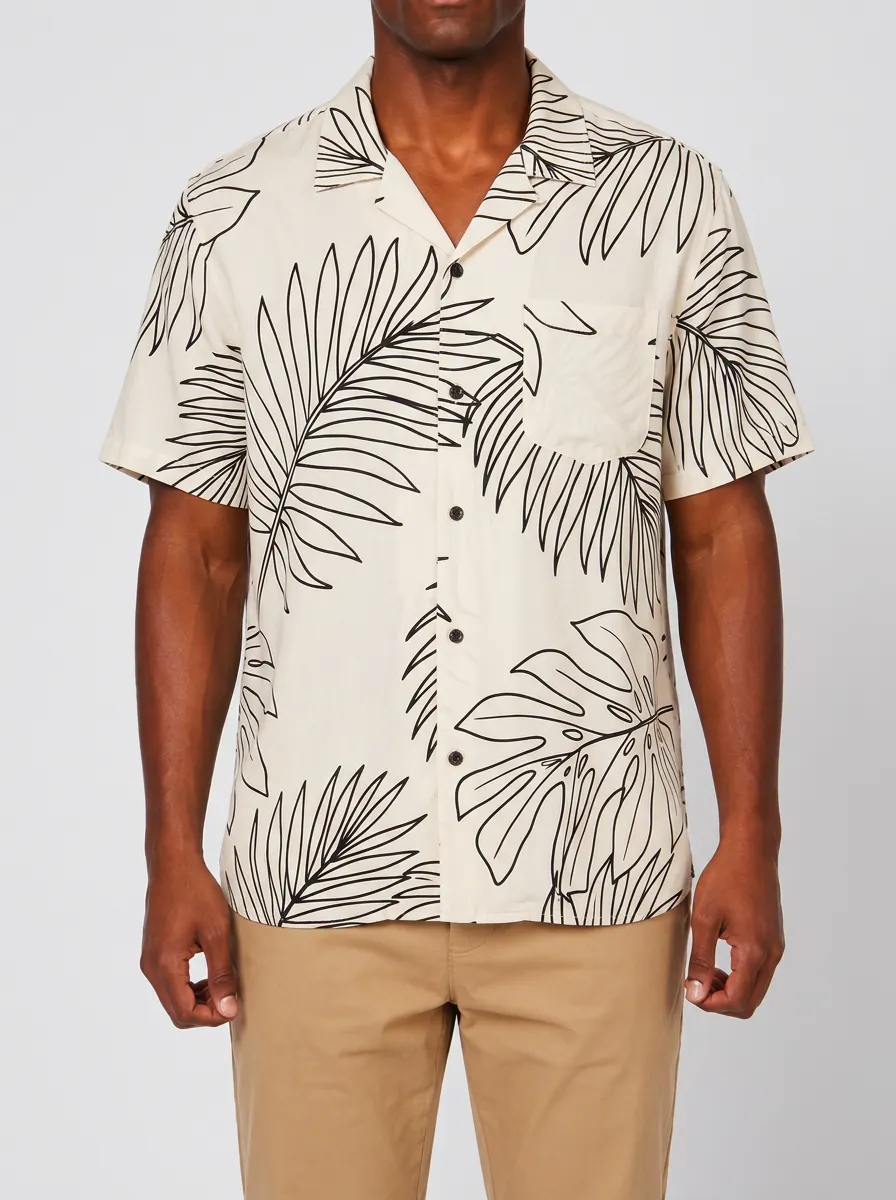 Men's Tropical Palm Leaf Botanical Printed Aloha Shirt