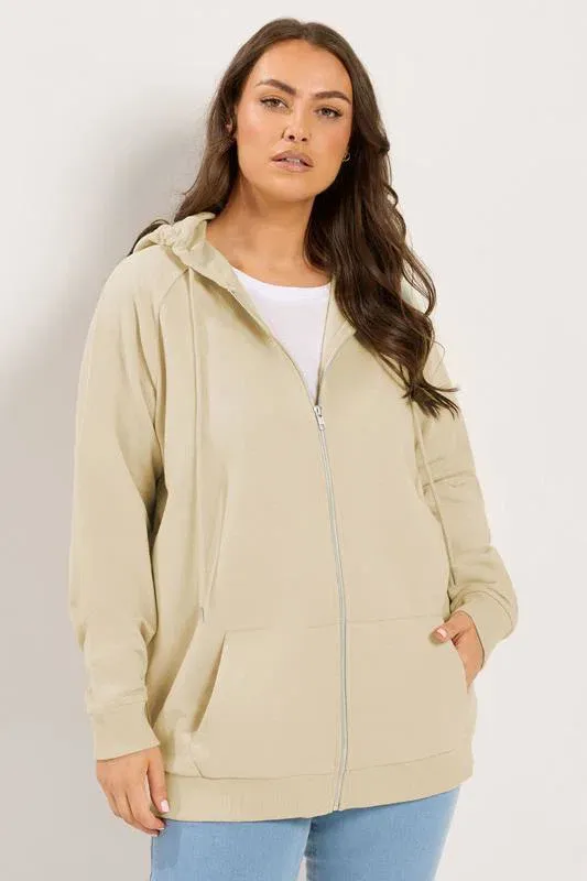 Natural Brown Zip Through Raglan Hoodie