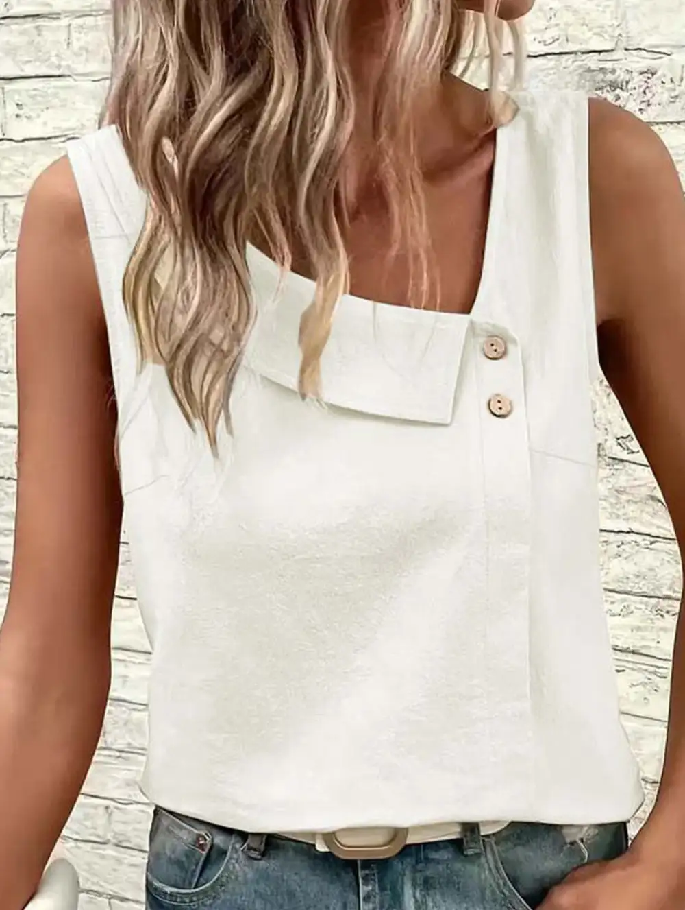 Asymmetric Shoulder Sleeveless Tank Top