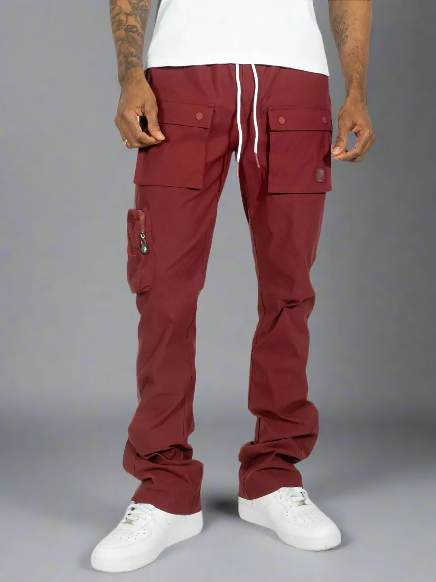 Nylon Stacked Pants - Burgundy