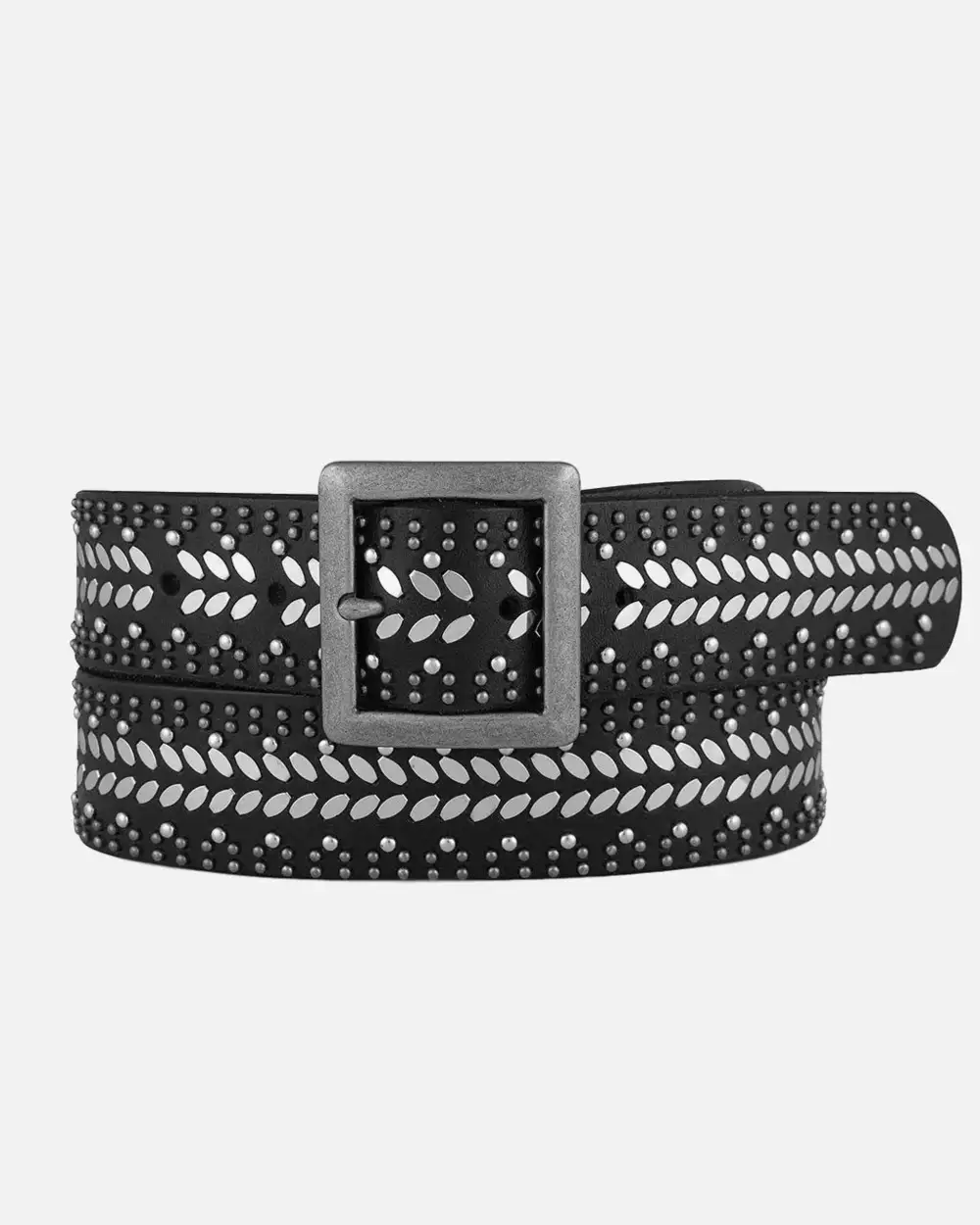 Studded Leather Waist Belt With Square Buckle