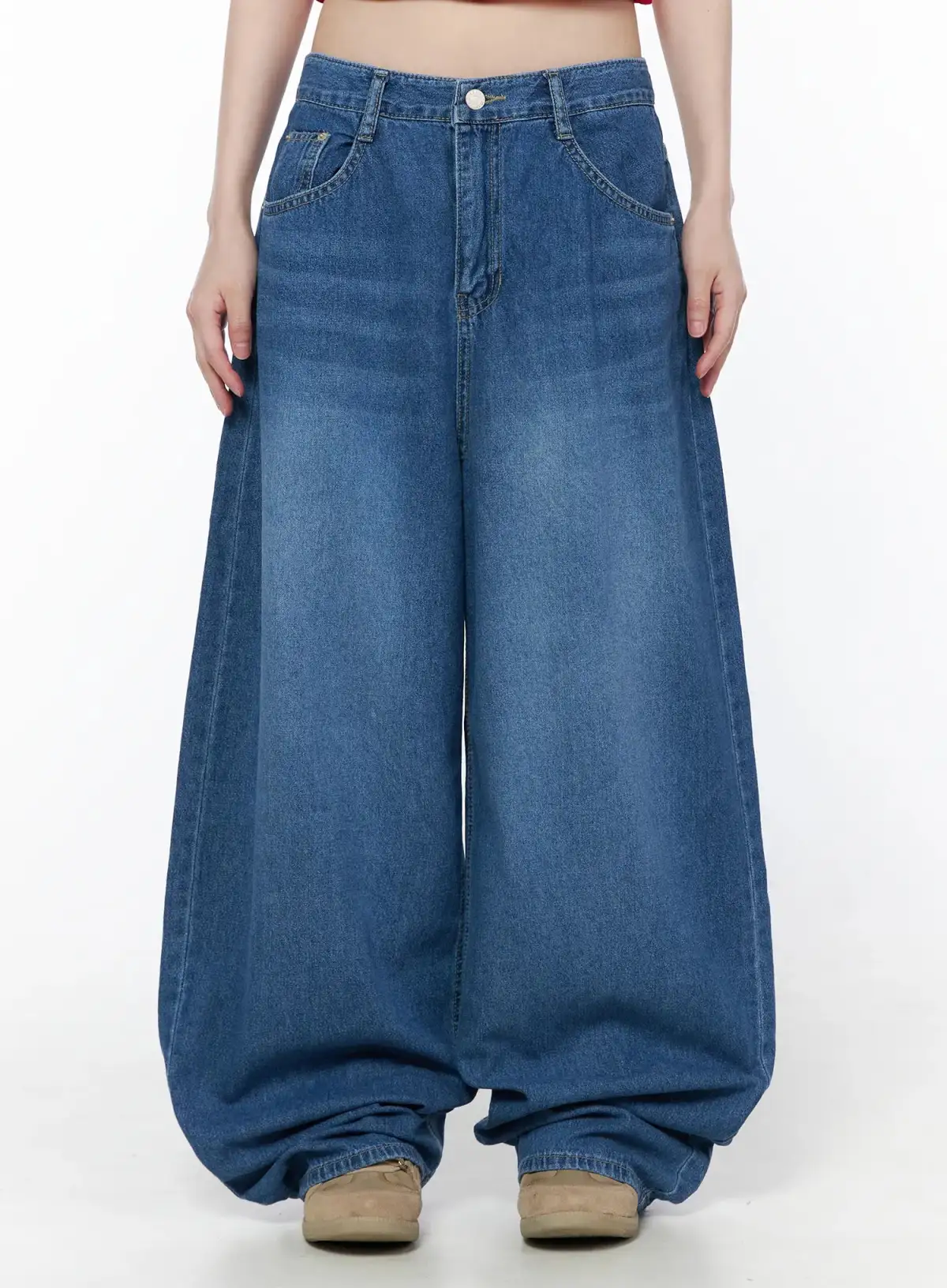 Stitch-Detail Casual Wide Leg Jeans