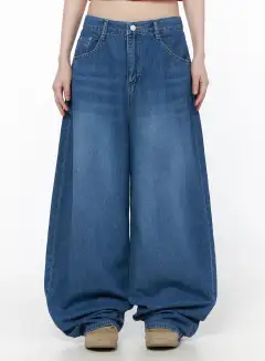Stitch-Detail Casual Wide Leg Jeans