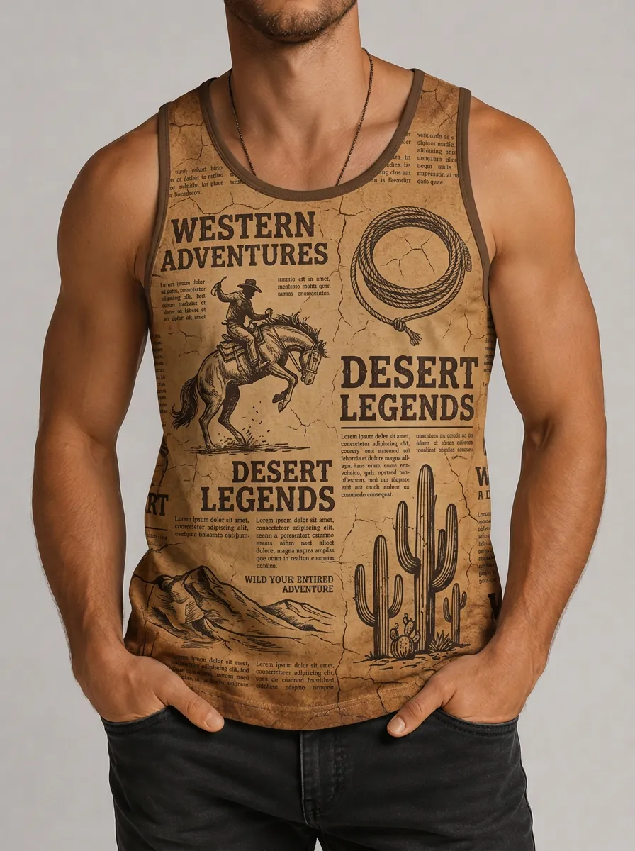 Men's Western Cowboy Desert Legend Printed Tank Top