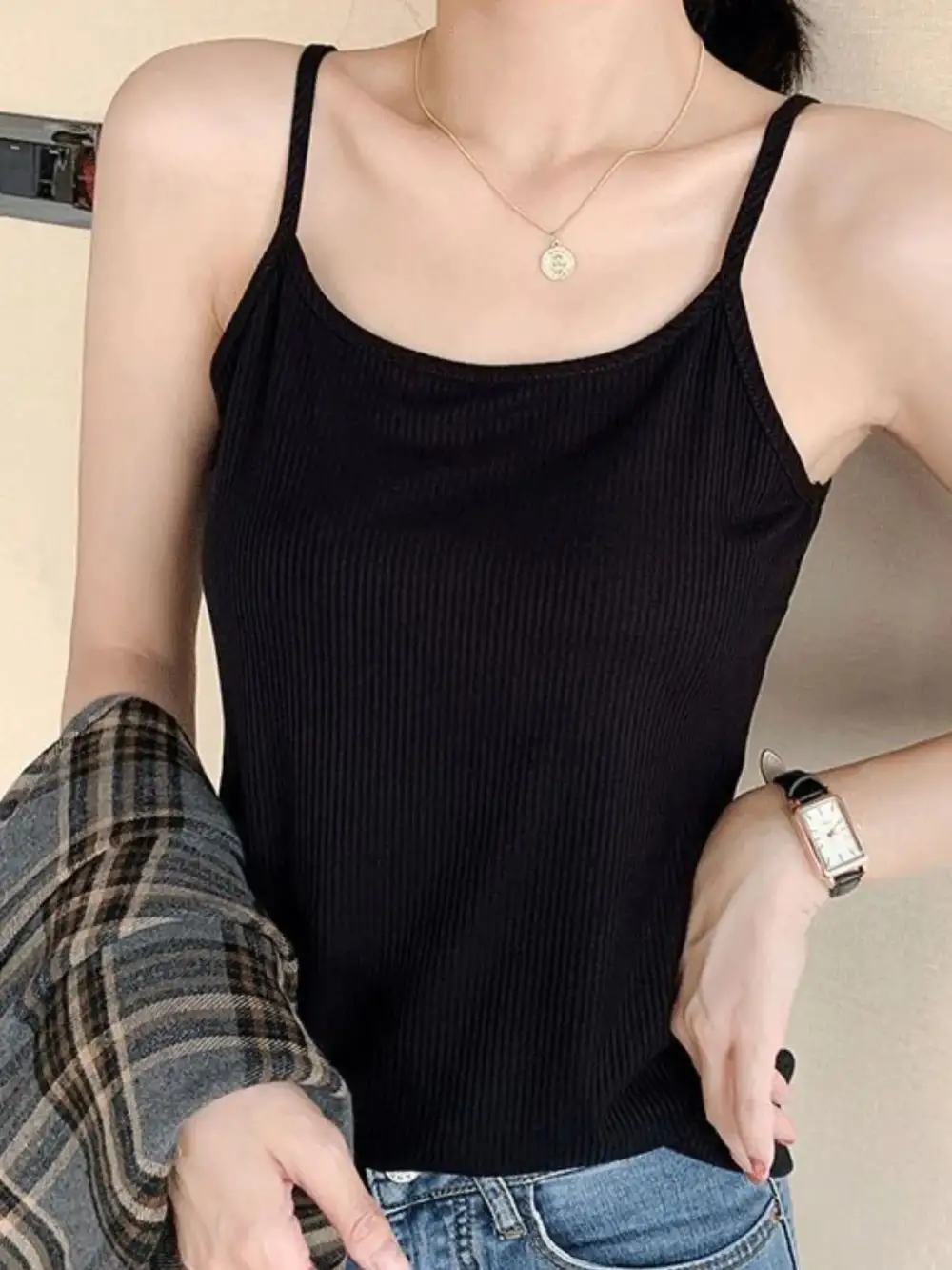 Scoop Neck Cami Top With Ribbed Texture