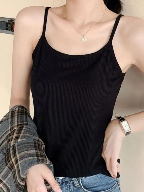 Scoop Neck Cami Top With Ribbed Texture