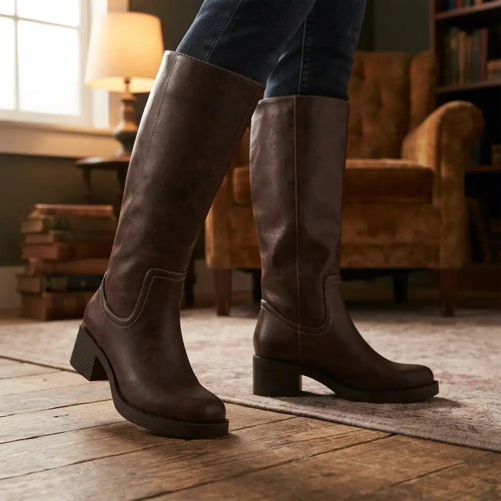 Belvin Square Toe Block Heel Tall Boot