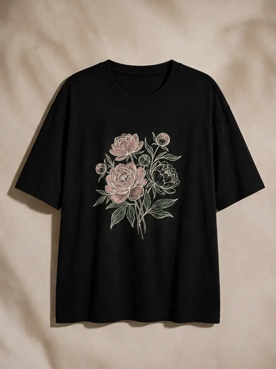 Women's Floral Lover Peony Bouquet Printed T-shirt