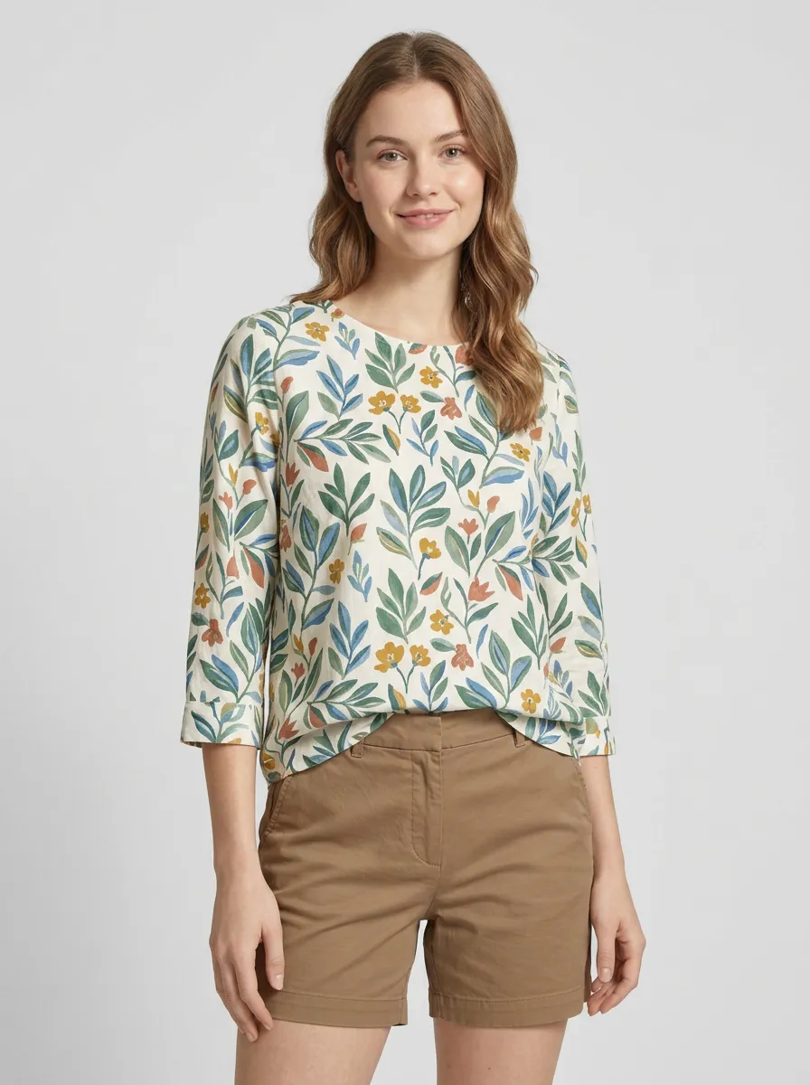 Frontier-Inspired Floral Women's Three-Quarter Sleeve Top