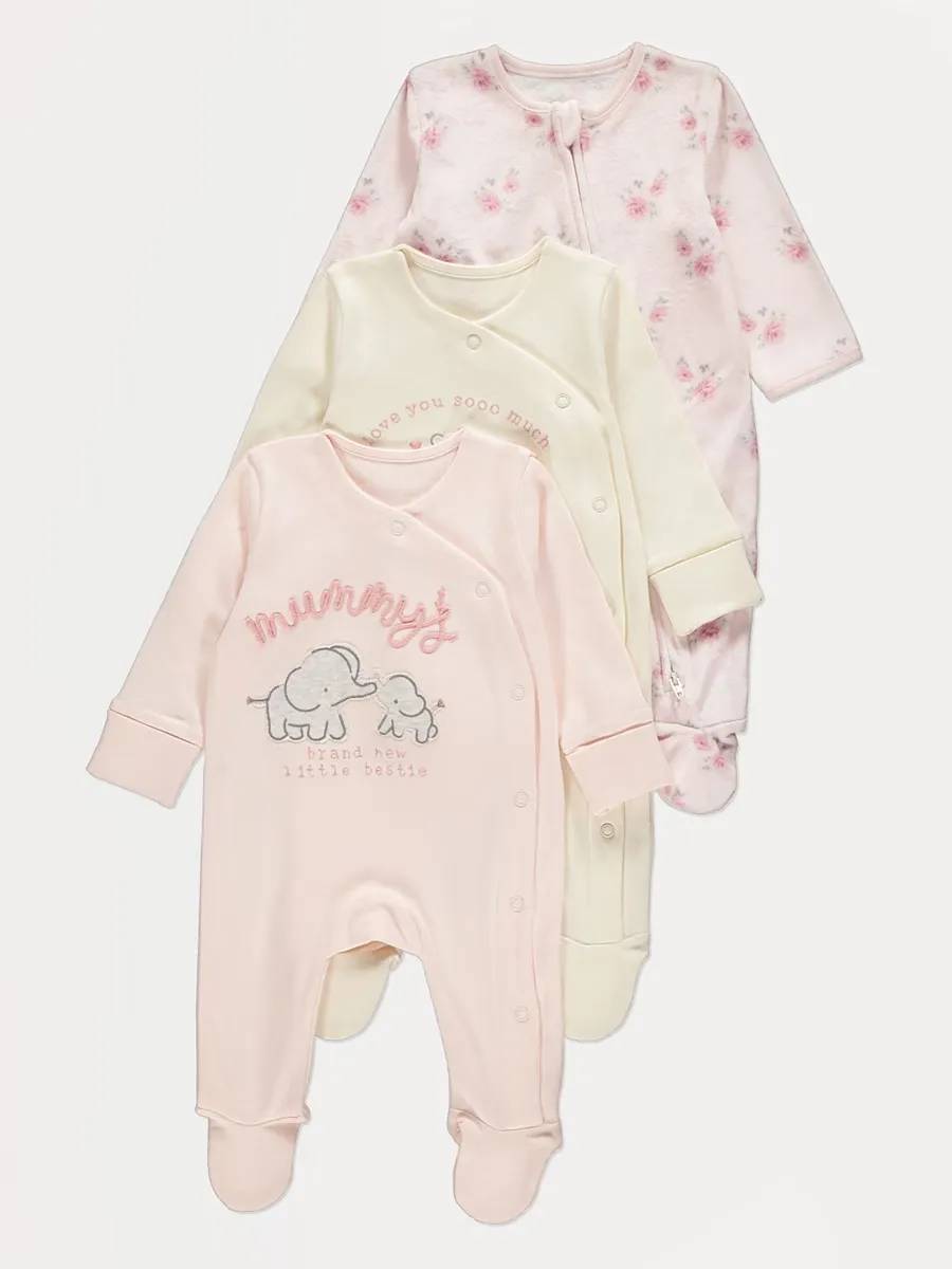 Mummy's Bestie Rose Sleepsuits 3 Pack
