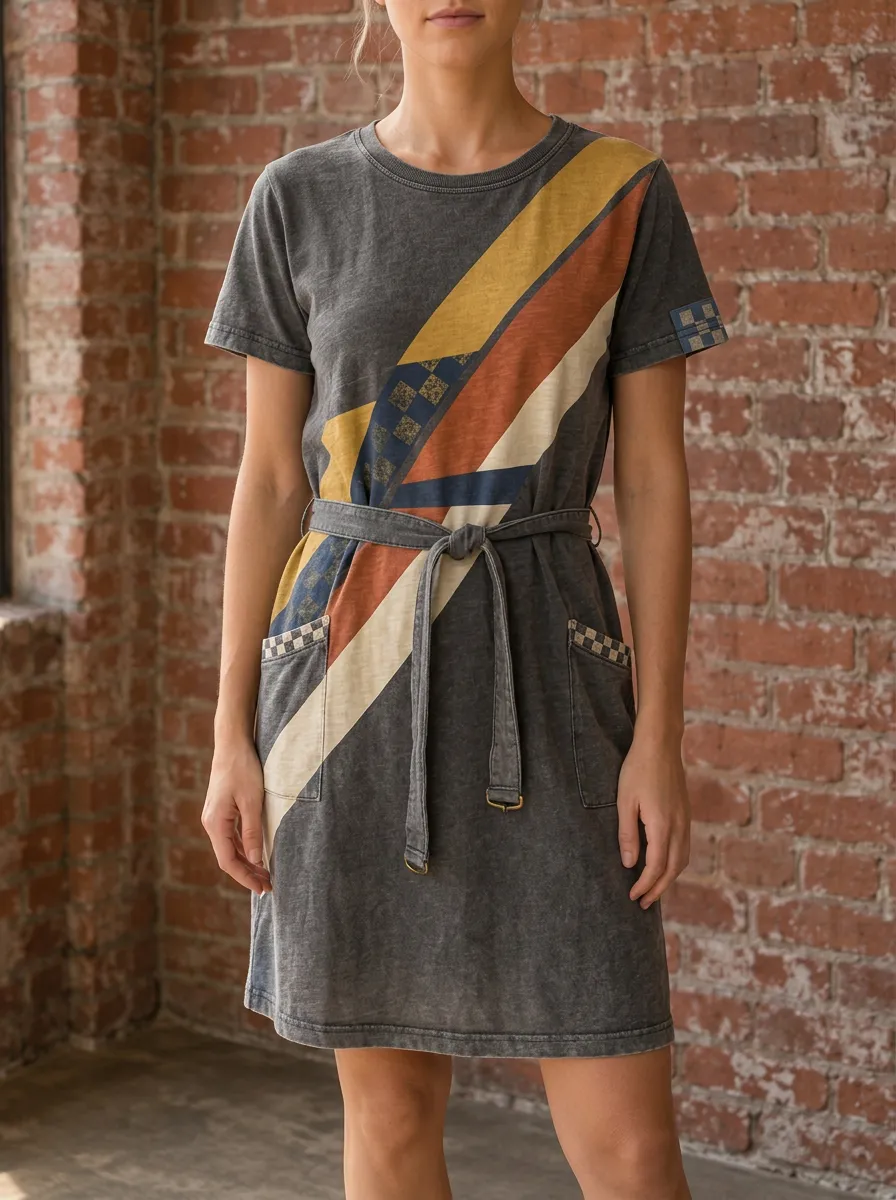 Women's Vintage Retro Diagonal Stripe Checkered Printed Dress