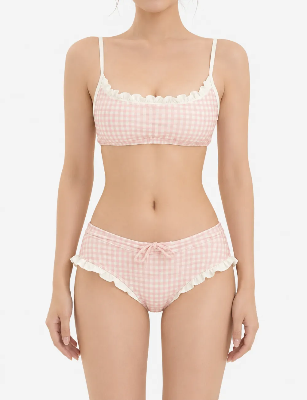 Gingham Ruffled Cami Top Two Piece Bikini Set