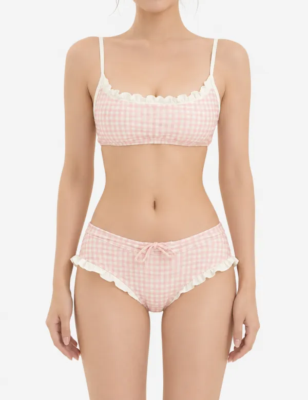 Gingham Ruffled Cami Top Two Piece Bikini Set