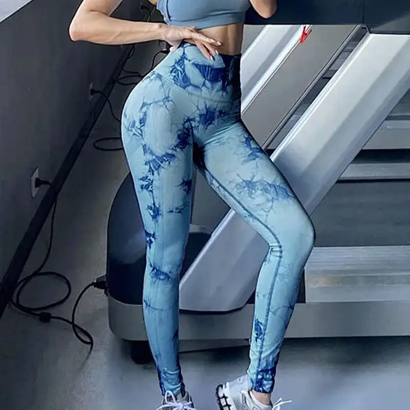Tie Dye Gym Leggings Seamless Pants Scrunch Sports Fitness High Waist