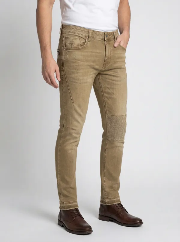 Men's Compass Embroidered Herringbone Patch Printed Slim-Fit Jeans