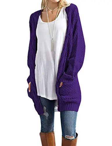 Traleubie Women's Open Front Long Sleeve Boho Boyfriend Knit Chunky Cardigan Sweater