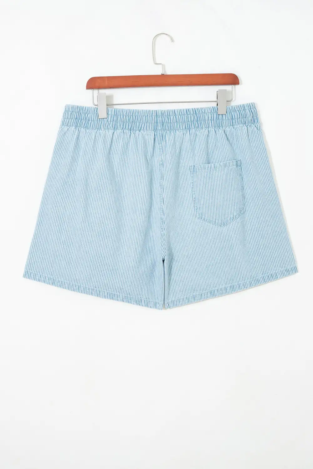 Tailored Drawstring Elastic-Waist Striped Denim Shorts