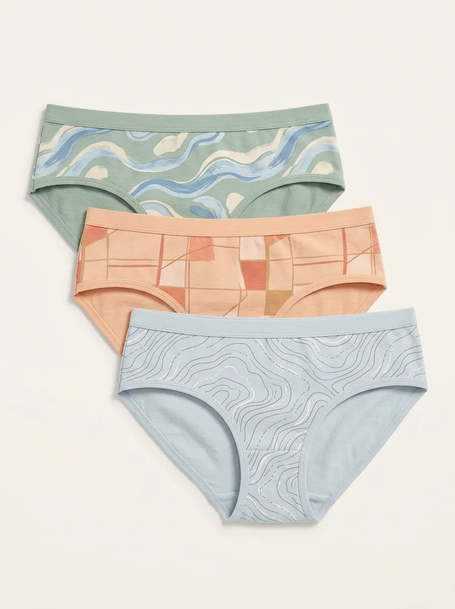 Women's Abstract Geometric Wave Three-Pack Grid Briefs