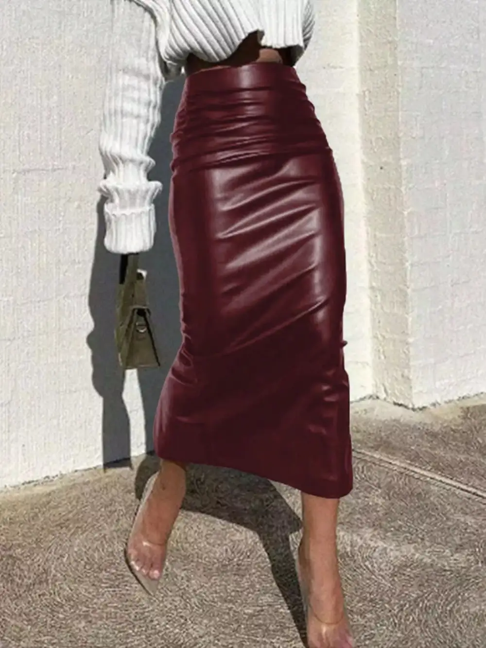 Faux Leather Slit Skirt
