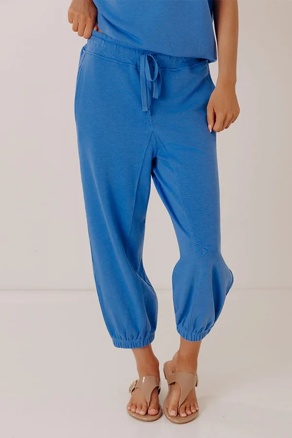 Mid Rise Relaxed Cropped Knit Drawstring Elastic Waist Jogger Pants