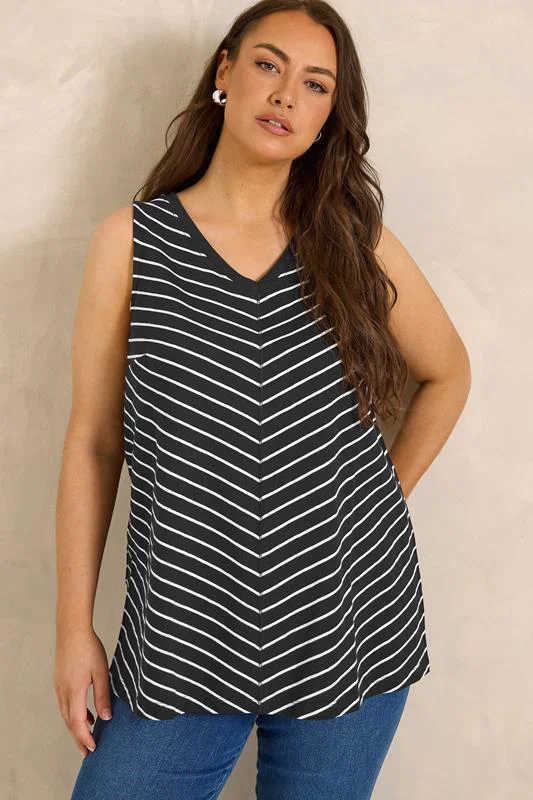 ESSENTIAL Curve 2 Pack Blue & Black Cotton Vest Tops detail 1