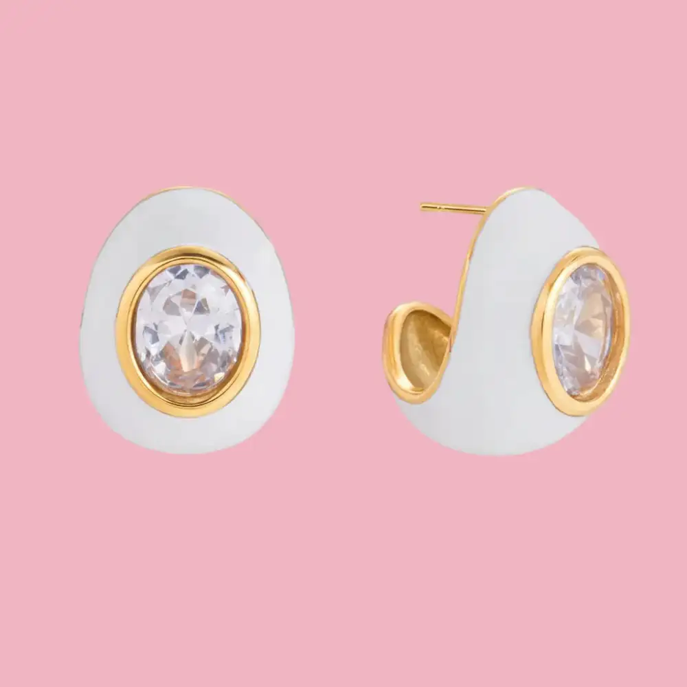 Enamel Stone Hoop Earrings